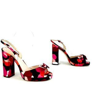 Kate Spade ♠️ New York Briana Black Multi Colored Crepe de Chine Block Heels 6.5